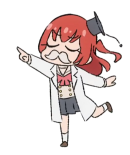 LINE Sticker, containing art of Ikuyo Kita from the manga and anime Bocchi the Rock! A stylised version of Kita is wearing a white labcoat over her traditional Japanese school uniform and a black professor's hat, pointing to the left balanced on one leg as if towards a scientific discovery.
